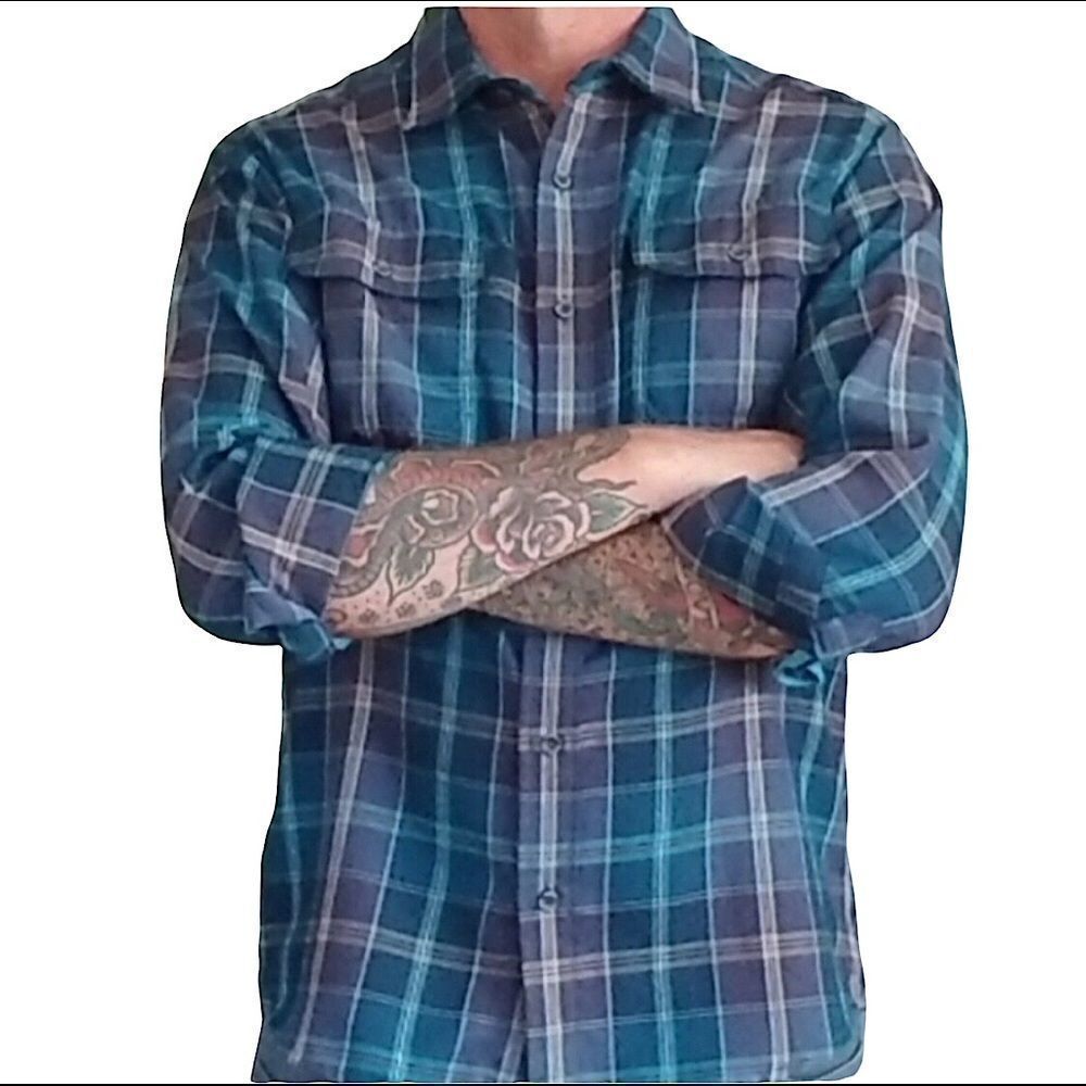 Orvis Turquoise Plaid Long Sleeve Shirt sz L